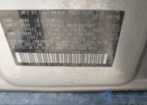 2017 Subaru Outback 2.5I Premium z USA, uszkodzony, nr VIN 4S4BSADC8H3243199